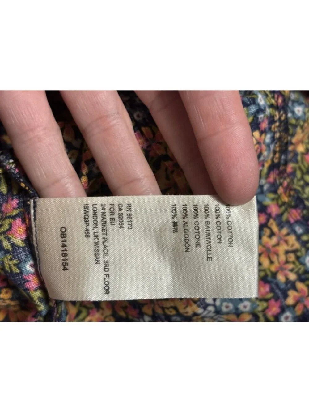 Free People Blouse I Found You Floral Mustard Navy Print w/ Puff Sleeves Medium